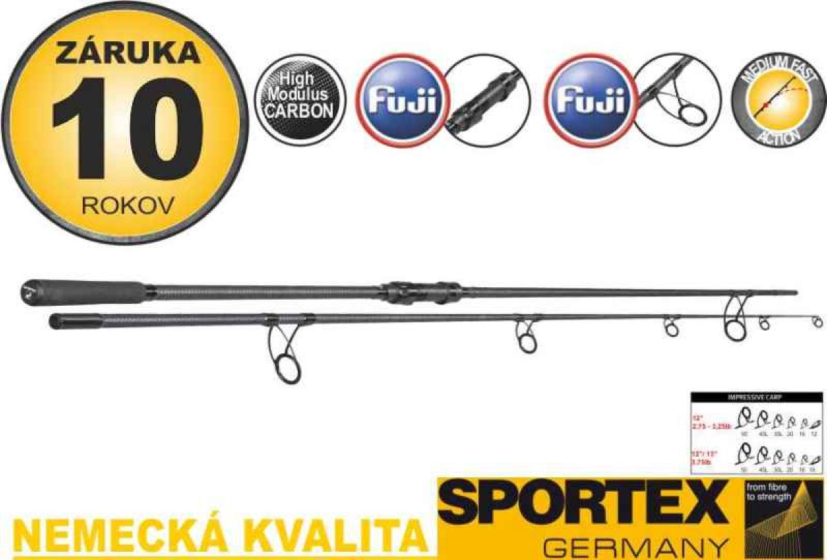 Kaprové pruty Sportex Impressive Carp 2-díl 2ks: 12ft 3,00lbs, 366cm M70