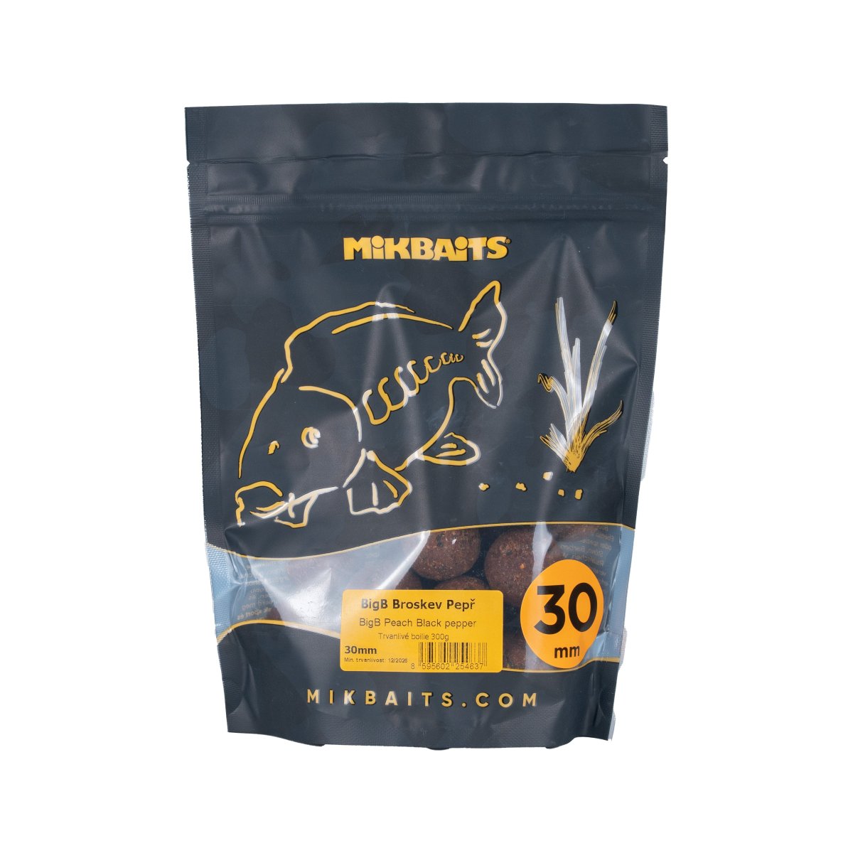 Mikbaits BiG boilie 300g - BigB Broskev Black pepper 30mm