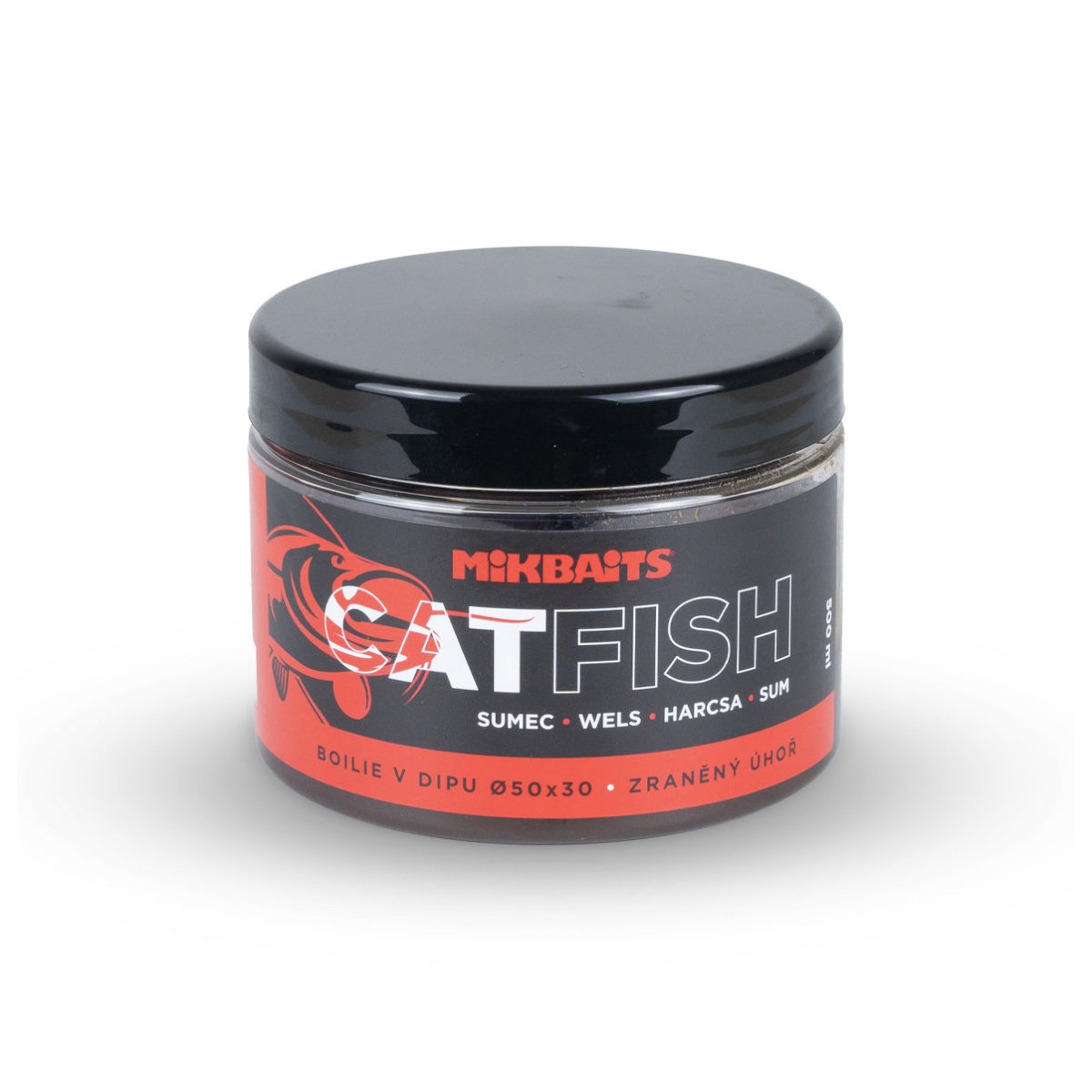 Mikbaits Catfish sumec řada Boilie v dipu - Zraněný úhoř 500ml, 50x30mm