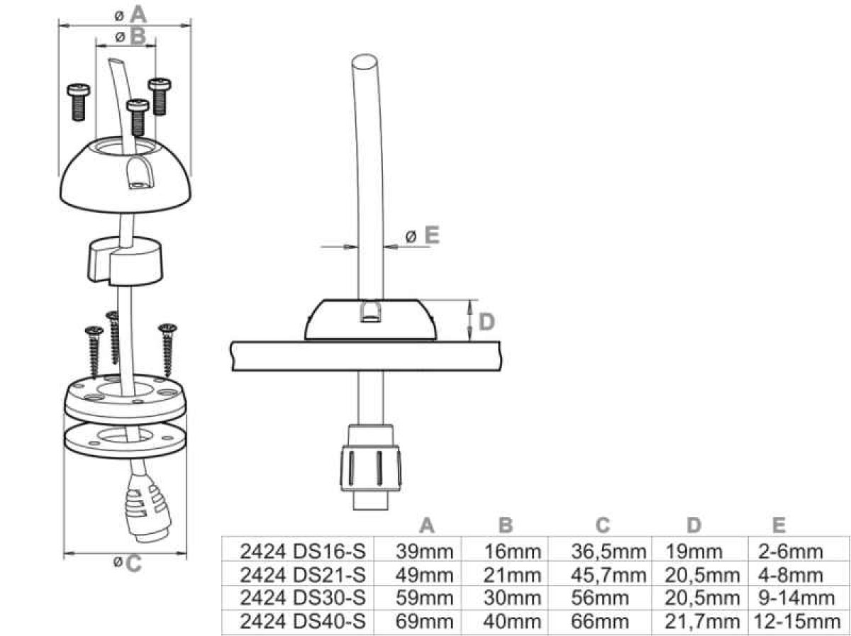 Mini DS-connectors 16mm,cable 2-8mm S