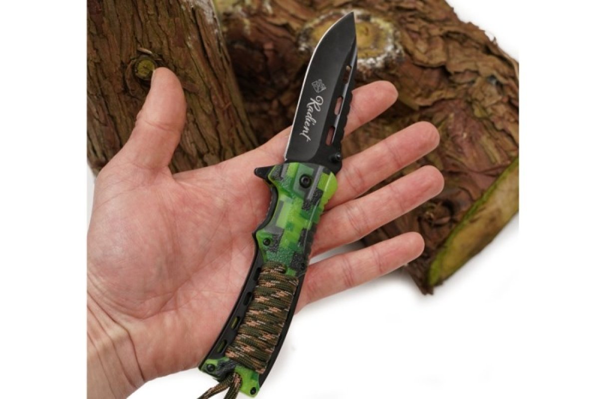 Nůž skládací Radient zelený maskáč 21,5cm + podpalovač