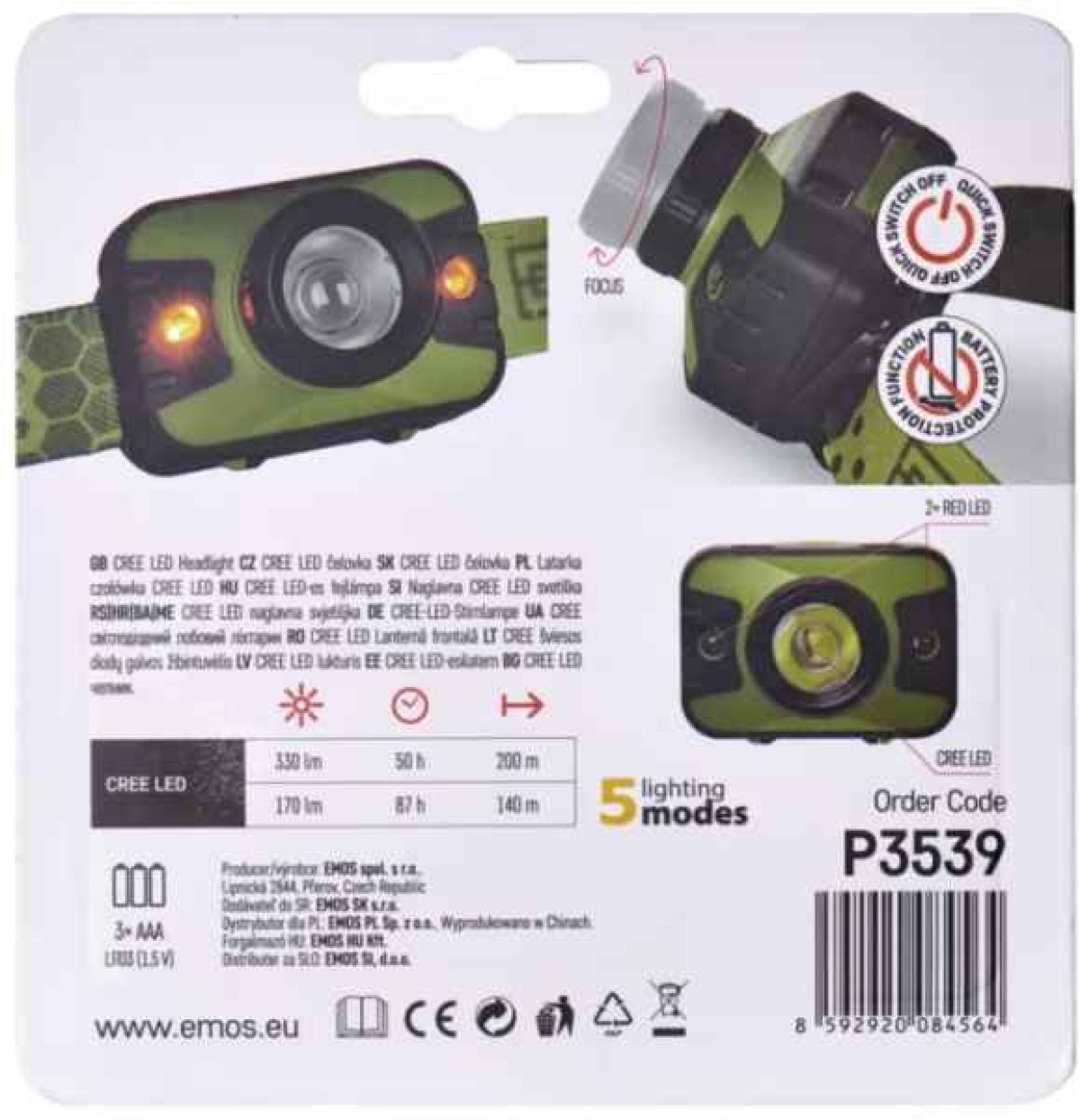 Rybářská CREE LED čelovka svítivost 330lm 3xAAA