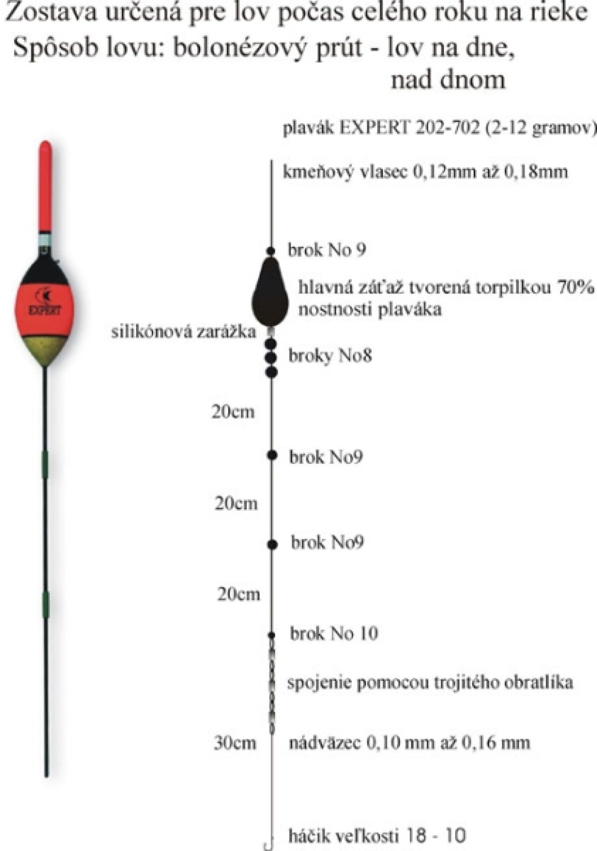 Rybářský balz. splávek (pevný) 0,5g / 19cm
