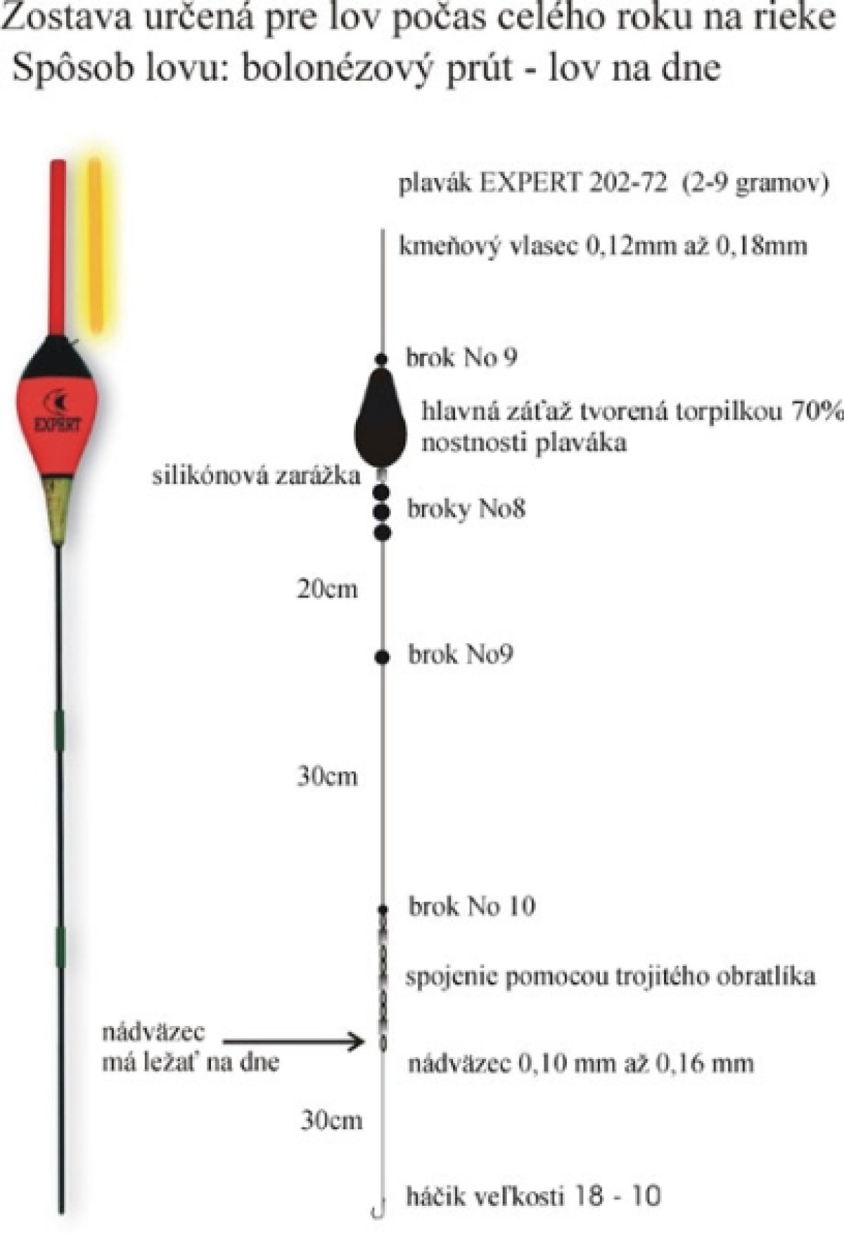 Rybářský balzový splávek (pevný) 4g/22cm