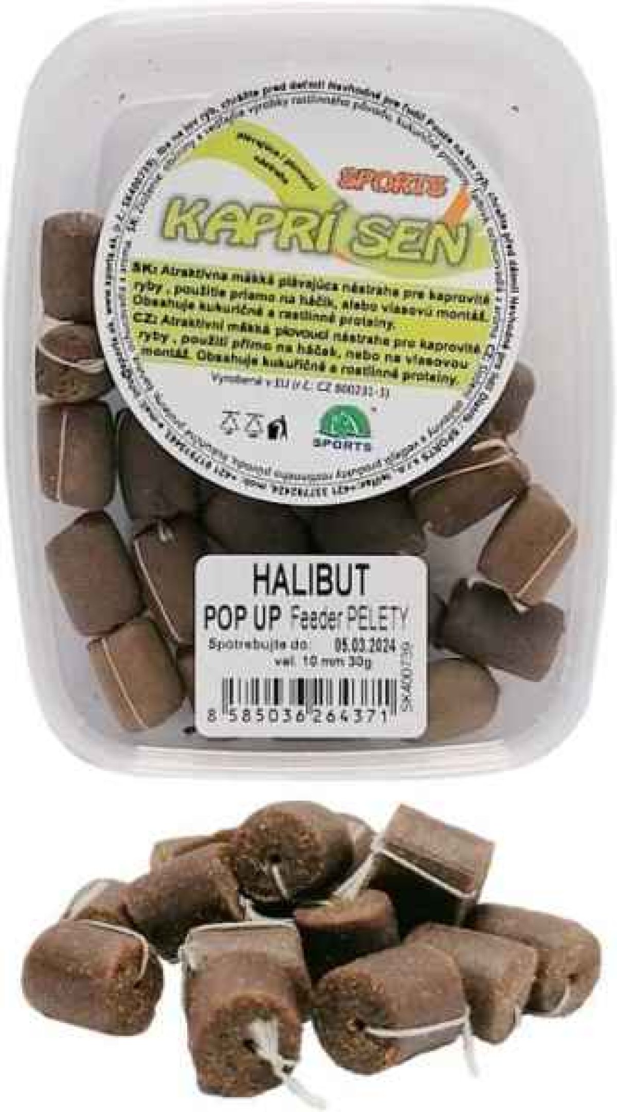 SPORTS Kapří sen feeder pelety POP UP 10mm/30g navázané Halibut