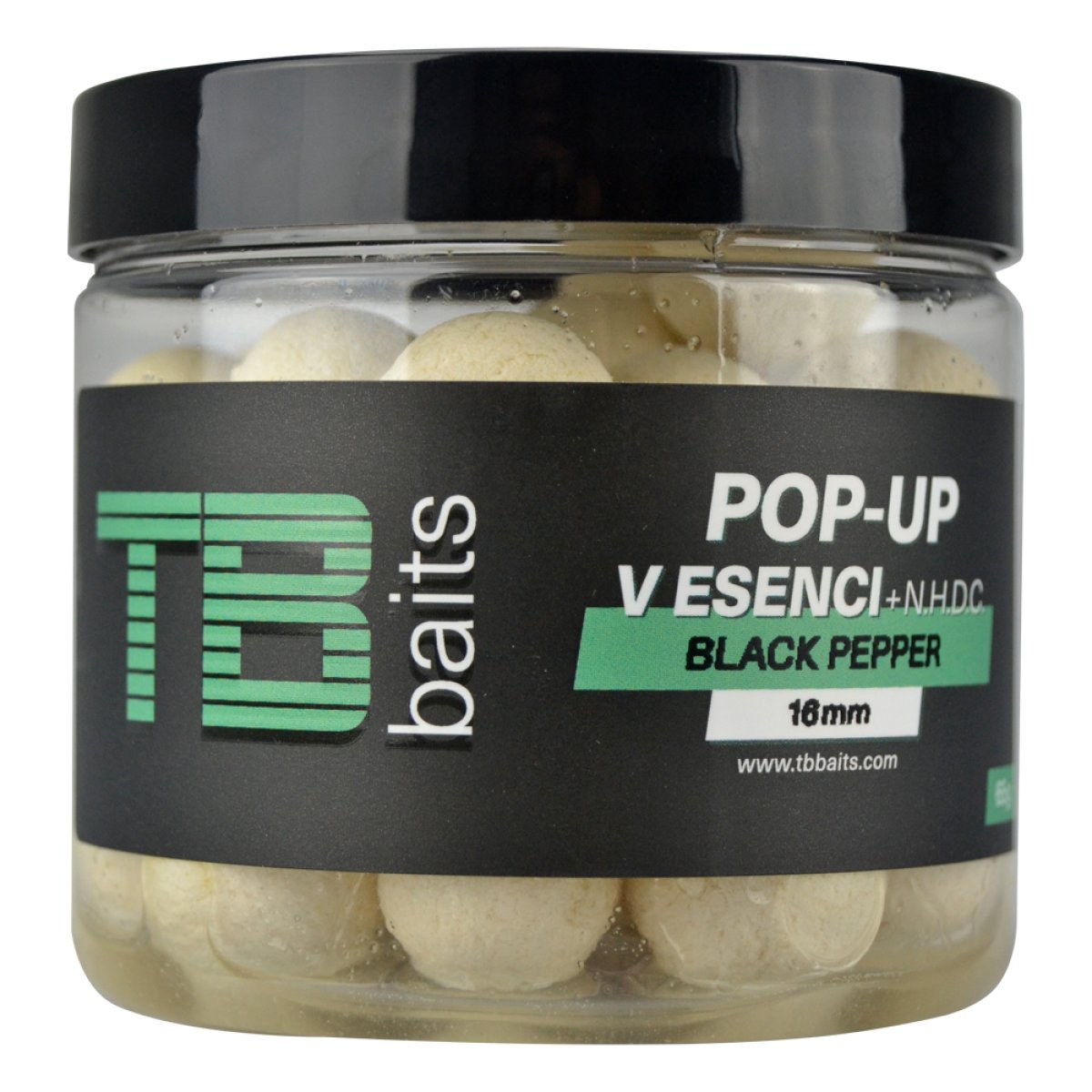 TB Baits Plovoucí Boilie Pop-Up White Black Pepper + NHDC 65 g - 12 mm