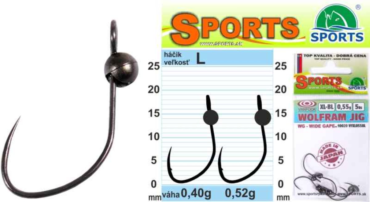 Vanfook Wolfram JIG WG BL bez proti hrotu 5ks L-0,40g
